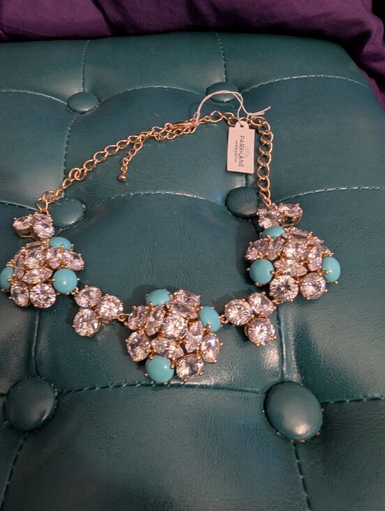 Park Lane Jewelry - Park Lane Turquoise and Crystal Floral Statement Necklace - Gold